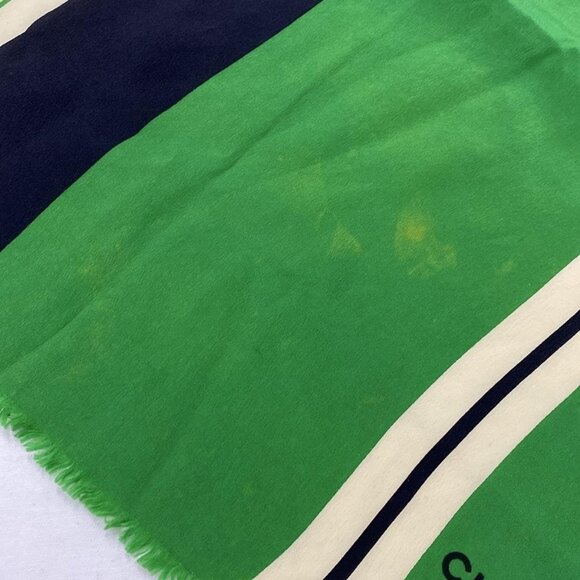 Auth CHANEL - Green Cream Navy Silk Scarf - Picture 5 of 14